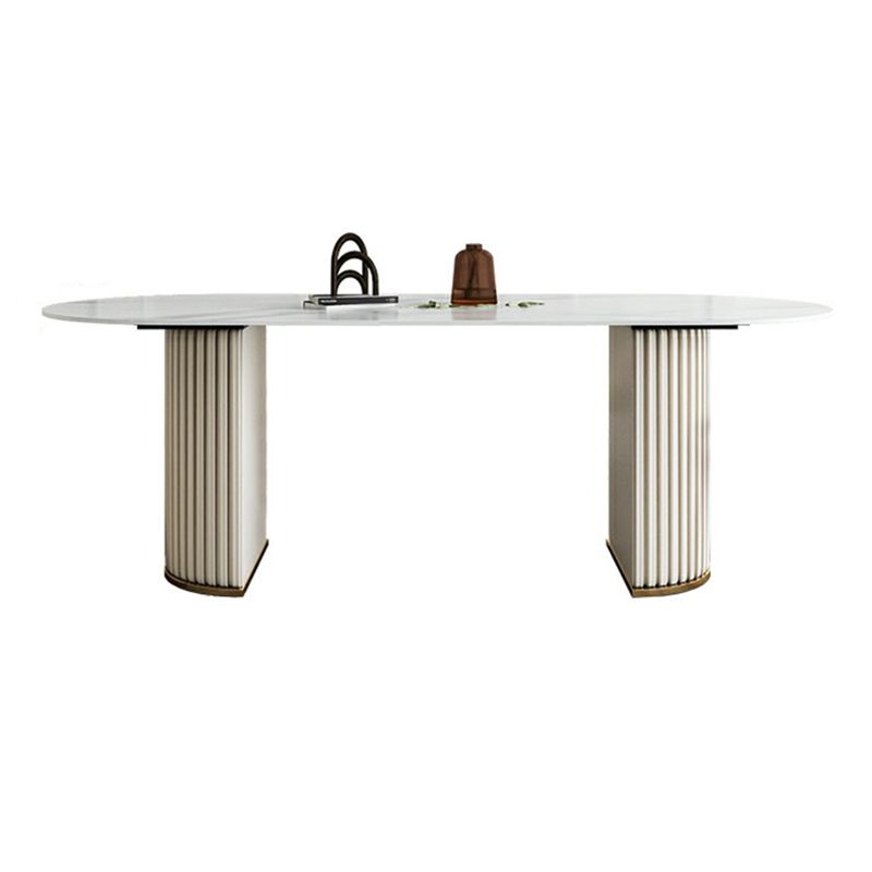 Traditional Luxury Dining Table Stone Dining Table with Double Pedestal