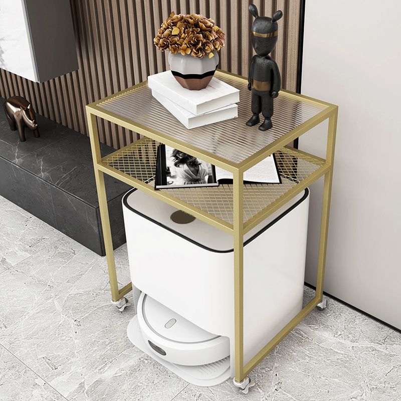 Modern Rectangular Glass Top Side Table Iron Frame End Table with Shelf