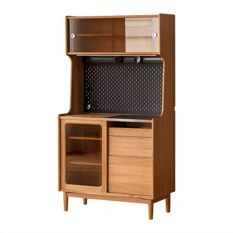 Sideboard in legno massiccio di pino del server da pranzo marrone moderno con porta di vetro