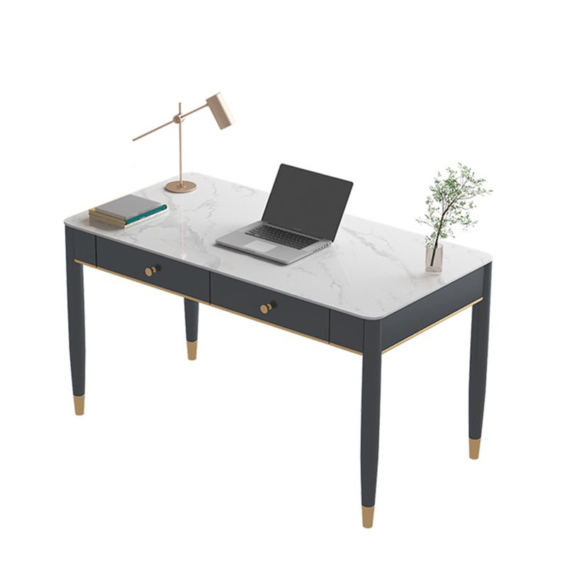 White and Black Writing Desk Rectangular Shaped Office Desk with 1/2 Drawers Clearhalo 'furn' 'furn_office_desk' 'Furniture' 'Office Desks' 'Office Furniture' 'office_desk' 1200x1200_58149a4b-ff47-4aca-b243-bdceaef1d70d