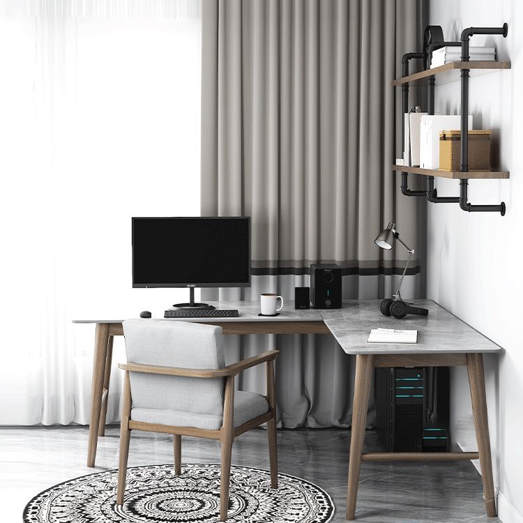 Glam L-Shape Writing Desk Stone Desktop with Solid Wood Table Leg Clearhalo 'furn' 'furn_office_desk' 'Furniture' 'Office Desks' 'Office Furniture' 'office_desk' 1200x1200_58171a7e-8444-44a3-aabc-1dbef85044ac