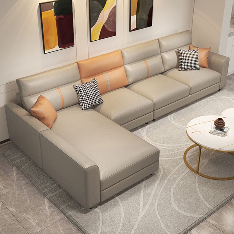 4 Seater Mid Century Modern Sofa & Chaise Faux Leather Square Arm Sofa