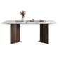 Juego de comedor rectangular de 1/4/5/6/7 piezas, mesa de comedor con tapa de piedra sinterizada y sillas de cuero