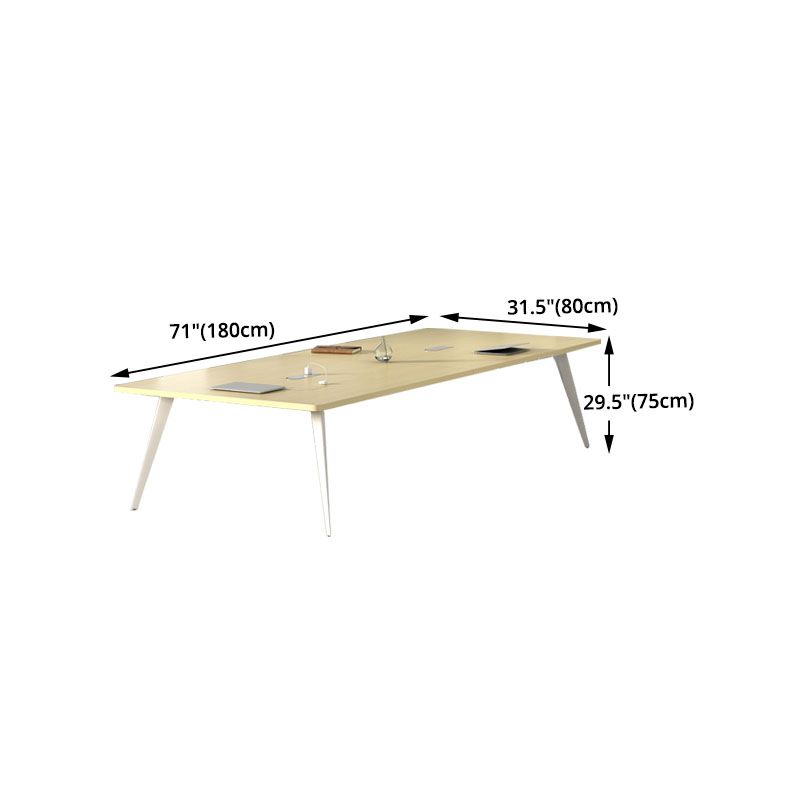Bureau de bureau manufacturé de couleur naturelle Bureau rectangulaire avec base en métal blanc