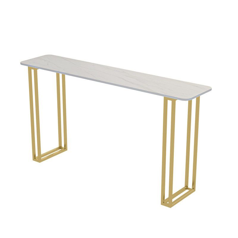 Stone Contemporary Sled Cocktail Bar Table Gold and White Rectangle Counter Table Clearhalo 'Bar Furniture' 'Bar Tables' 'bar_tables' 'furn' 'furn_bar_tables' 'Furniture' 'furniture_bar_tables' 'Kitchen & Dining Furniture' 1200x1200_582039a0-53b2-47c8-90dd-c1db030ecd76