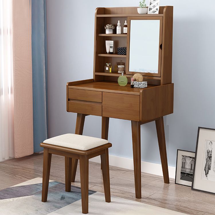 Vanity da tavolo in legno massello a 3 cassetti scandinavi con specchio