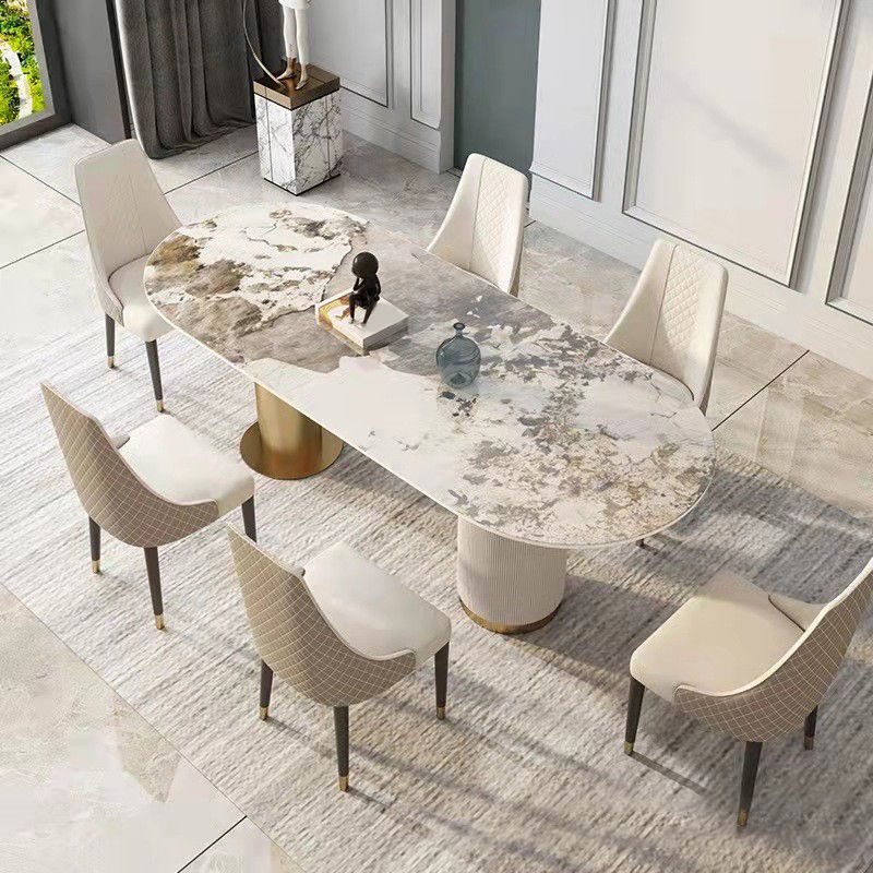 Set tavolo da pranzo ovale in pietra sinterizzata Nordic Glam Set da pranzo da 1/4/5/7 pezzi
