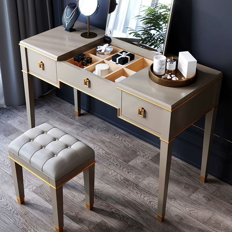 Solid Wood Make-up Vanity Mirrored Vanity Set with Padded Stool Clearhalo 'Bedroom Furniture' 'furn' 'furn_makeup_vanities' 'Furniture' 'Makeup Vanities' 'makeup_vanities' 1200x1200_5826dc51-9a7b-472f-96ed-86ea25fb2c34