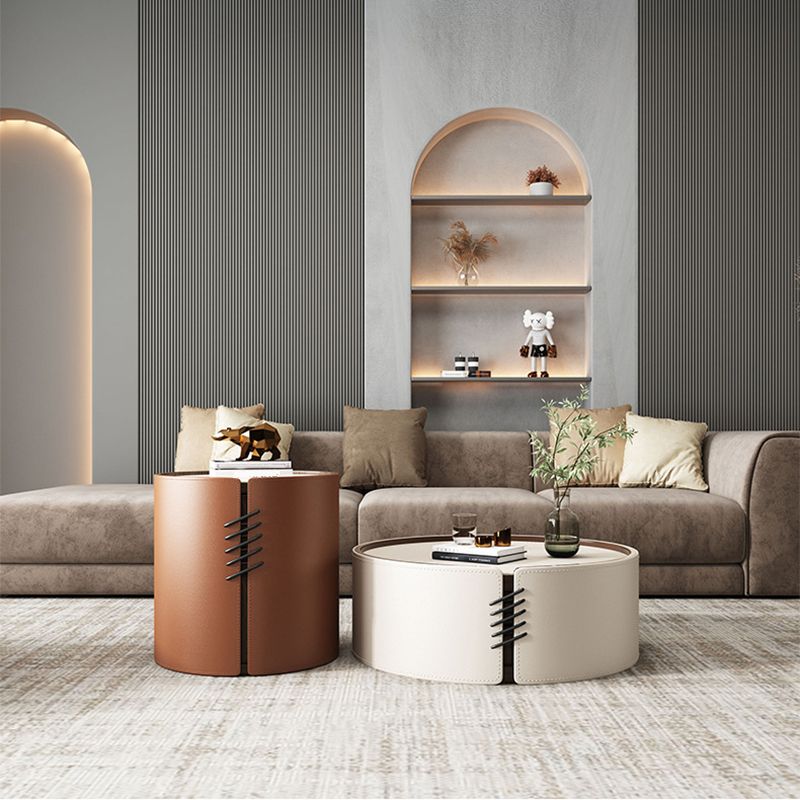 Modern Drum-shaped Base Design Wood with Storage Space Coffee Table Clearhalo 'Coffee & Accent Tables' 'Coffee Tables' 'coffee_tables' 'furn' 'furn_coffee_tables' 'Furniture' 'furniture_coffee_tables' 'Living Room Furniture' 1200x1200_58276a97-2b27-482e-816a-f3173bb484b1