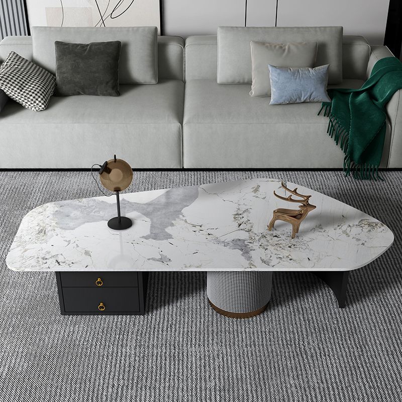 Modern Style White/grey Slate Top Metal Base with Drawer Free Shape Coffee Table Clearhalo 'Coffee & Accent Tables' 'Coffee Tables' 'coffee_tables' 'furn' 'furn_coffee_tables' 'Furniture' 'furniture_coffee_tables' 'Living Room Furniture' 1200x1200_582e2c5b-347e-4f41-93eb-16061501d5a2