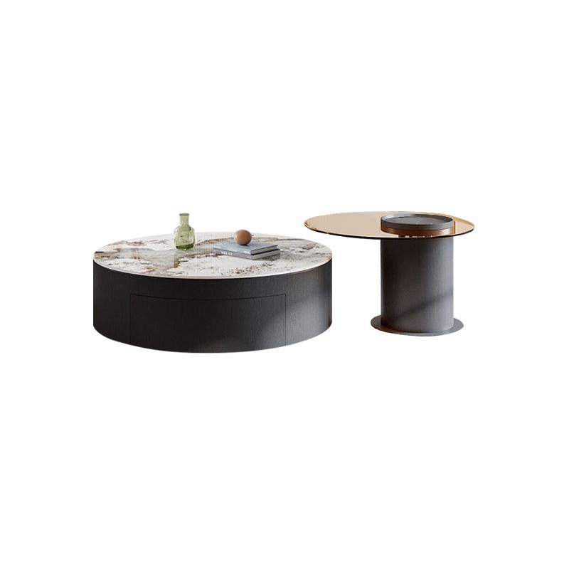 Round Nesting Coffee Table Pedestal Stone Cocktail Table with Drawer Clearhalo 'Coffee & Accent Tables' 'Coffee Tables' 'coffee_tables' 'furn' 'furn_coffee_tables' 'Furniture' 'Living Room Furniture' 1200x1200_583721d7-2ea2-480b-9bbf-cf3781aa3101