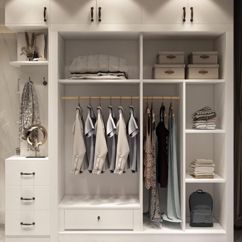 Contemporary Wardrobe White Colour Wooden Wardrobe Closet With 2 Drawers Clearhalo 'Armoires & Wardrobes' 'armoires_wardrobes' 'Bedroom Furniture' 'furn' 'furn_armoires_wardrobes' 'Furniture' 1200x1200_583b50c5-06b3-4ed2-a501-1047e1fa13dd