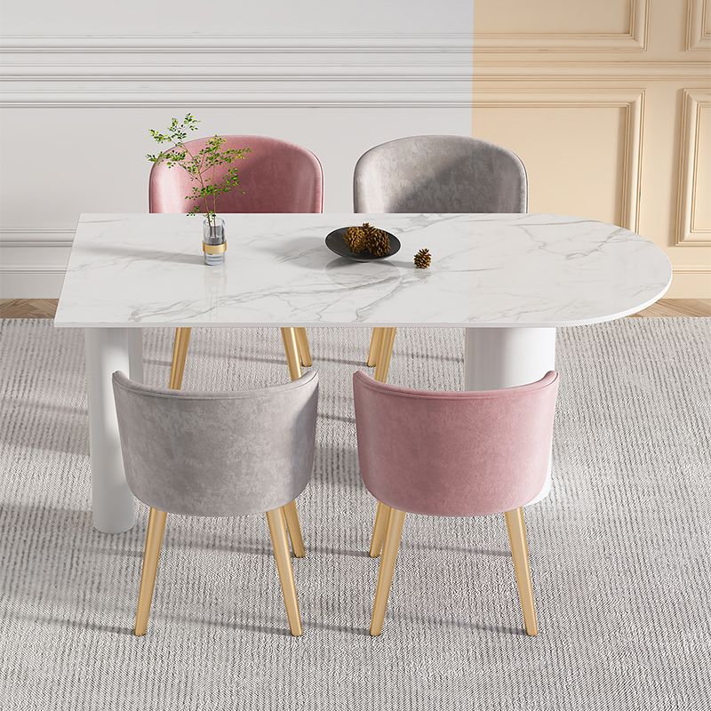 Simple Stone Top Table for Restaurant Oval Table with Three White Pedestal Clearhalo 'Dining Tables & Seating' 'Dining Tables' 'dining_table' 'furn' 'furn_dining_table' 'Furniture' 'Kitchen & Dining Furniture' 1200x1200_583c7e1d-2a3f-4655-9854-c667520e1fbb