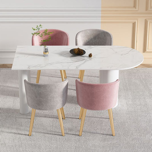 Simple Stone Top Table for Restaurant Oval Table with Three White Pedestal Clearhalo 'Dining Tables & Seating' 'Dining Tables' 'dining_table' 'furn' 'furn_dining_table' 'Furniture' 'Kitchen & Dining Furniture' 1200x1200_583c7e1d-2a3f-4655-9854-c667520e1fbb