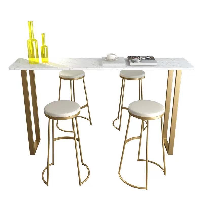 White Glam Style Bar Table in Metal and Faux Marble Bar Table Milk Tea Shop Bar Table Clearhalo 'Bar Furniture' 'Bar Tables' 'bar_tables' 'furn' 'furn_bar_tables' 'Furniture' 'furniture_bar_tables' 'Kitchen & Dining Furniture' 1200x1200_583f1808-1a3f-4663-a803-57ad035aa464