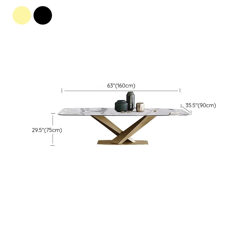Mesa de comedor industrial de piedra sinterizada, mesa rectangular con patas de metal para cocina