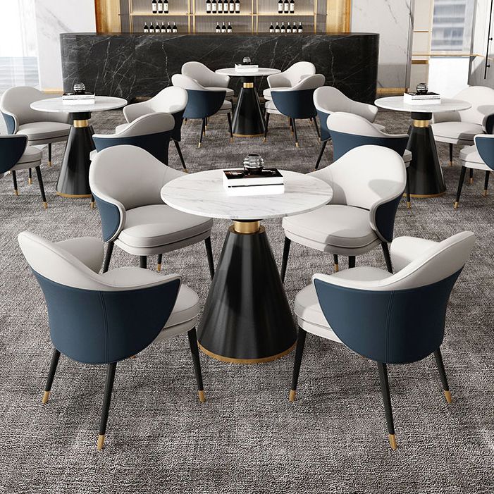Mesa de comedor redonda con base de pedestal, mesa superior de piedra de lujo tradicional para el hogar