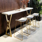 Glam Gold Iron Bar Dining Table White Wood Rectangle Indoor Bistro Table Clearhalo 'Bar Furniture' 'Bar Tables' 'bar_tables' 'furn' 'furn_bar_tables' 'Furniture' 'furniture_bar_tables' 'Kitchen & Dining Furniture' 1200x1200_584be5e3-4db9-40bf-90d3-a2ca6928a45d