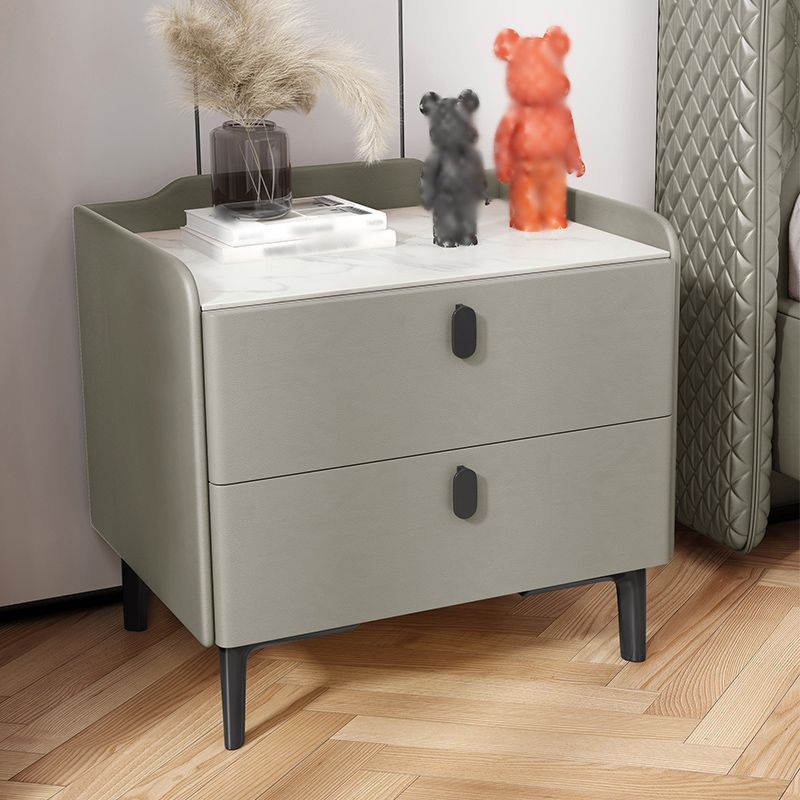 18 ''背の高いモダンなベッドナイトスタンド2ドロワーストレージストーントップオークナイトテーブル