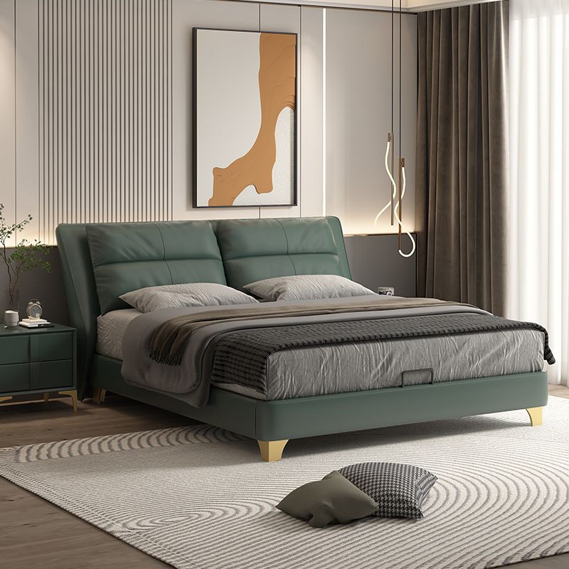 Glam Genuine Leather Solid Color Mattress Includedwith Headboard Bed Frame