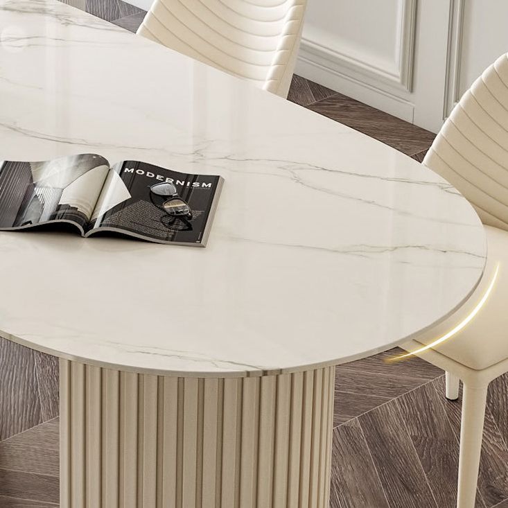 Oval Sintered Stone White Tone Dining Table Glam Double Pedestal Table for Dining Room Clearhalo ' dining_table' 'Dining Tables & Seating' 'Dining Tables' 'furn' 'furn_dining_table' 'Furniture' 'furniture_dining_table' 'Kitchen & Dining Furniture' 'kitchen&dining_furn' 'kitchen' 'kitchen_dining_table' 1200x1200_5853a6df-5138-49ad-a4c5-53d705f1f1de