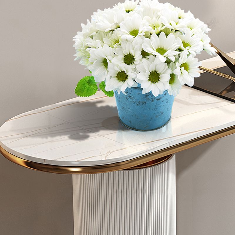 Glam 33.46" Tall Console Table Stone Oval Accent Table for Hall Clearhalo 'Console Tables' 'console_tables' 'Entry & Mudroom Furniture' 'furn' 'furn_console_tables' 'Furniture' 1200x1200_58564264-f924-4676-8882-4af80b2cd72c