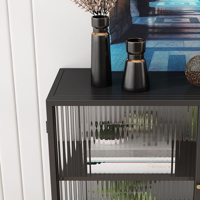 Modern Black Iron Sideboard Glass Doors Cabinets Dining Server for Living Room Clearhalo 'buffet_sideboard' 'Buffets & Sideboards' 'furn' 'furn_buffet_sideboard' 'Furniture' 'furniture_buffet_sideboard' 'Kitchen & Dining Furniture' 1200x1200_58564569-c7bf-4a61-bf4d-22c76ca69b43