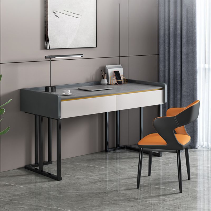 2 cajones escribiendo escritorios de la oficina con forma rectangular en gris/blanco