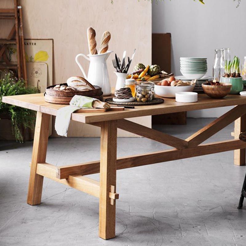 Rechteckige Trestle Basis Esstisch moderne massive Holz natürliche Möbel für das Restaurant