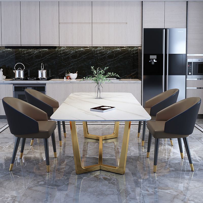 Rectangle Shape Glam Dining Table White Fixed Table with Sintered Stone Clearhalo 'Dining Tables & Seating' 'Dining Tables' 'dining_table' 'furn' 'furn_dining_table' 'Furniture' 'furniture_dining_table' 'Kitchen & Dining Furniture' 1200x1200_585e94c0-9bb0-4786-80ba-87687e339a26