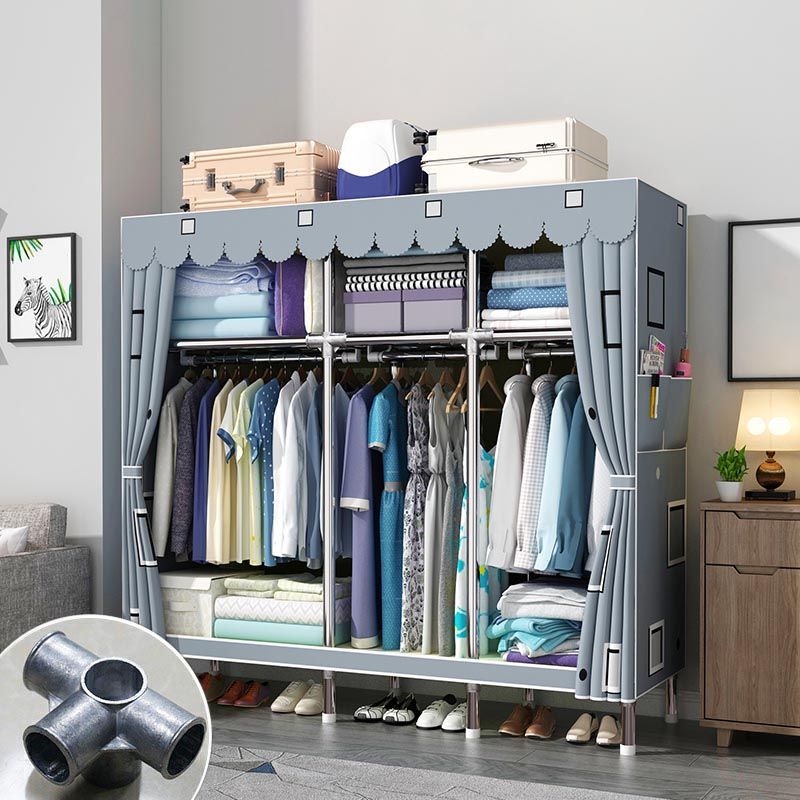 Blue Metal Double Door Modern Wardrobe 2 Doors Wardrobe Cabinet Clearhalo 'Armoires & Wardrobes' 'armoires_wardrobes' 'Bedroom Furniture' 'furn' 'furn_armoires_wardrobes' 'Furniture' 1200x1200_586186d6-4645-4007-89be-0b5632dd49bc