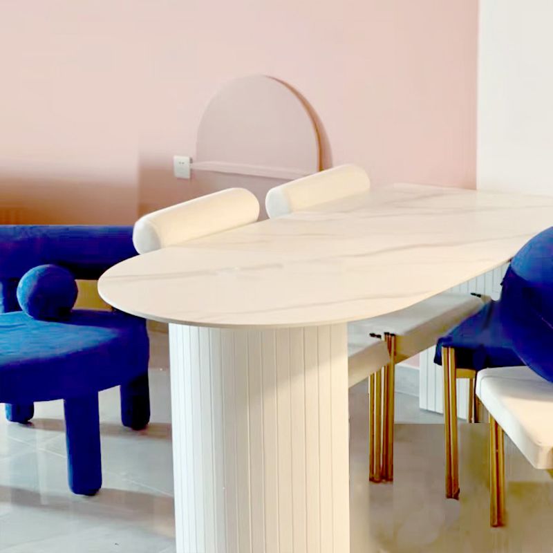 Contemporary Sintered Stone Irregular Shape Dining Table Standard White Dining Table for Kitchen Clearhalo ' dining_table' 'Dining Tables & Seating' 'Dining Tables' 'furn' 'furn_dining_table' 'Furniture' 'furniture_dining_table' 'Kitchen & Dining Furniture' 'kitchen&dining_furn' 'kitchen' 'kitchen_dining_table' 1200x1200_5861b7eb-a62f-4860-9b5d-f96a40953b7f