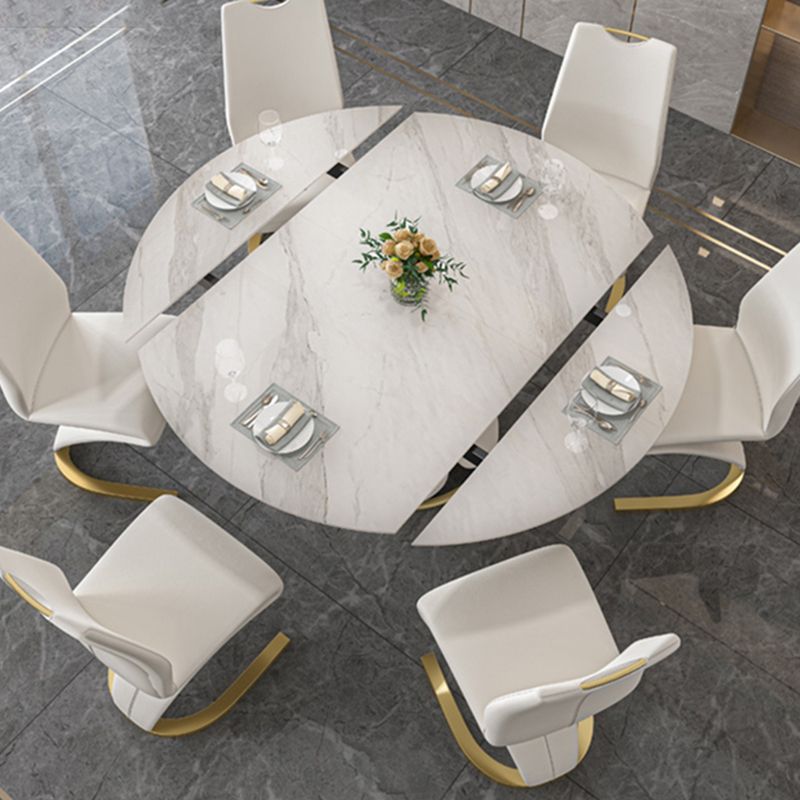 Round Dining Table Set with Padded Chairs 1/5/7 Pieces White Dining Set for Home