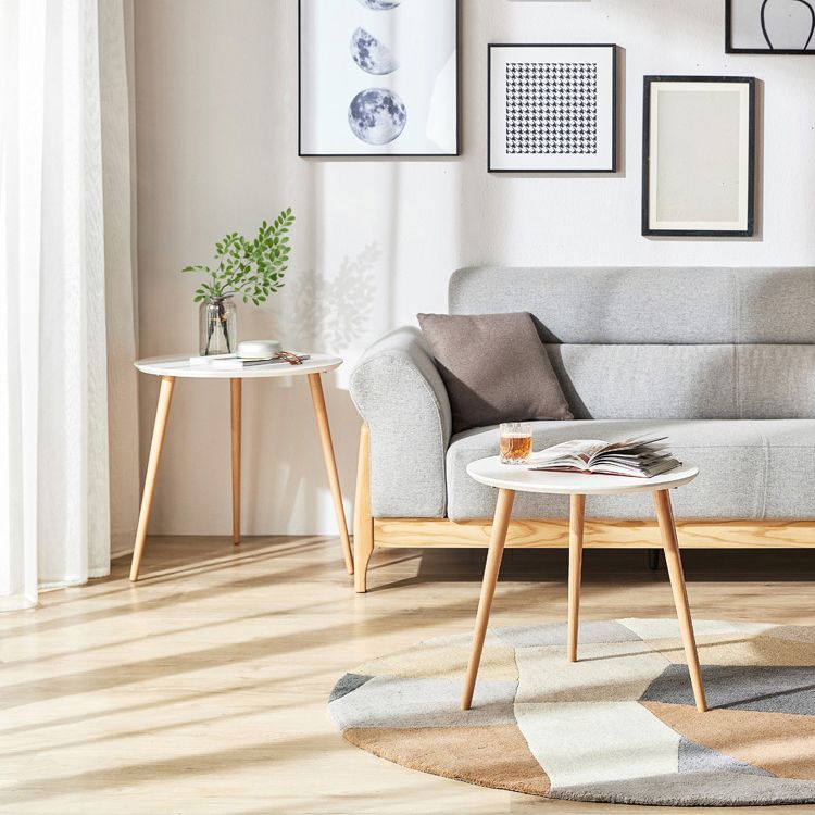 Modern Wood Round Side Table 4 Legs End Table in Natural/White Clearhalo 'Coffee & Accent Tables' 'End & Side Tables' 'end_side_table' 'end_side_tables' 'furn' 'furn_end_side_tables' 'Furniture' 'furniture_end_side_table' 'Living Room Furniture' 1200x1200_586810ad-7284-46da-a128-3bc4aa323a3b