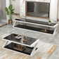 17.7"H Rectangle Glass Coffee Table Steel Abstract Base Cocktail Table with Shelf Clearhalo 'Coffee & Accent Tables' 'Coffee Tables' 'coffee_tables' 'furn' 'furn_coffee_tables' 'Furniture' 'Living Room Furniture' 1200x1200_5868b1c1-c6c8-40af-a397-8c058982e987