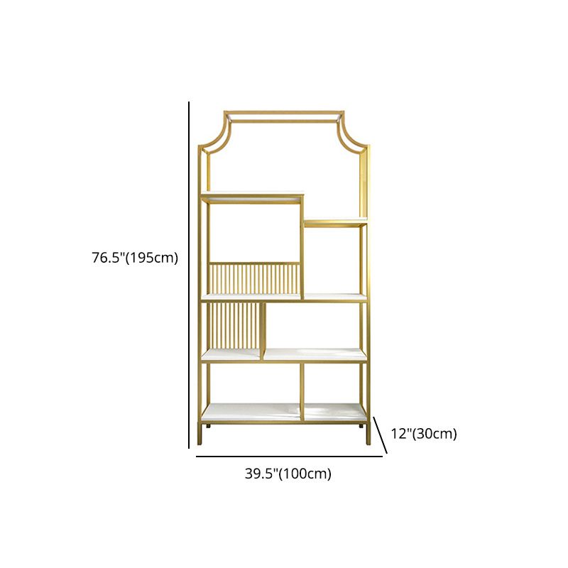 Gold Iron Frame Geometric Bookshelf Vertical Open Bookcase with Manufactured Wood Shelf Clearhalo 'Bookcases' 'furn' 'furn_bookcases' 'Furniture' 'furniture_bookcases' 'Office Furniture' 1200x1200_586b60da-563b-43f6-81aa-d4ca4999467e