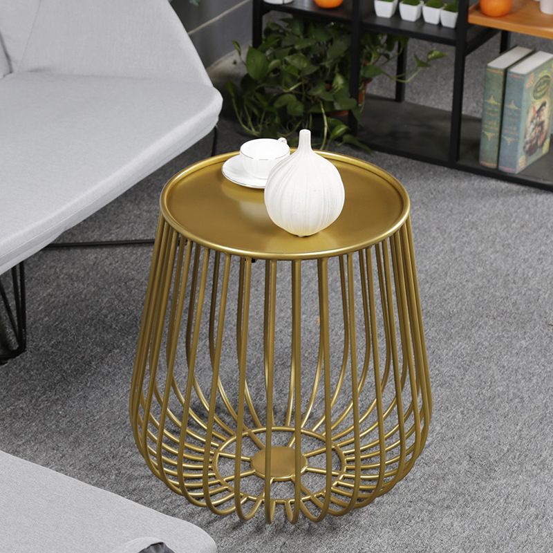 Mid-Century Modern Coffee Table with Iron Top Round Cocktail Table