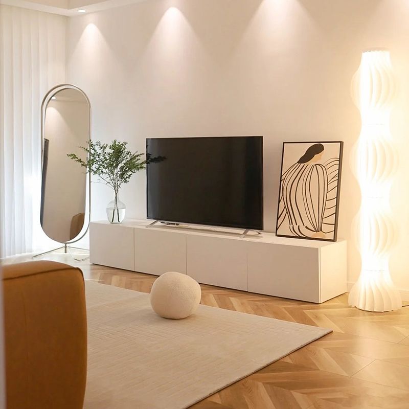 12 / 16 - Inch TV Console Faux Wood TV Console Stand With Cabinets / Drawers in White Clearhalo 'furn' 'furn_tv_stands_entertainment_centers' 'Furniture' 'Living Room Furniture' 'TV Stands & Entertainment Centers' 'TV Stands & Media Storage Furniture' 'tv_stands_entertainment_centers' 1200x1200_586be443-f759-4ae8-b7b4-ce4441f8c3e3