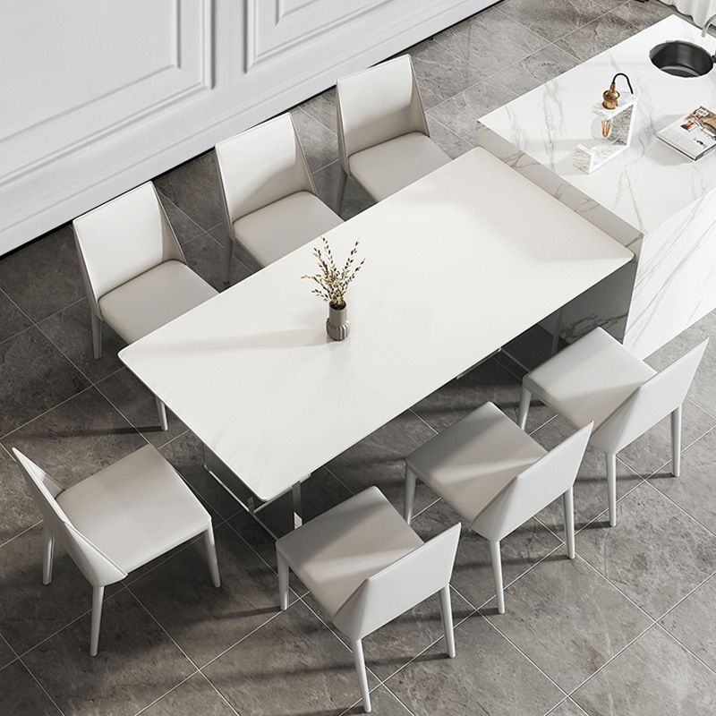 Rectangular Stone Dining Table Modern White-black Furniture with Acrylic Double Pedestal Clearhalo 'Dining Tables & Seating' 'Dining Tables' 'dining_table' 'furn' 'furn_dining_table' 'Furniture' 'Kitchen & Dining Furniture' 1200x1200_586d224f-3007-45f3-acd4-592020083b33