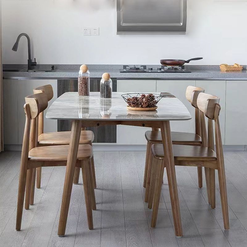 Dinettetafel met glanzend grijs stenen blad en houten frame, eettafel uit het midden van de eeuw voor thuis