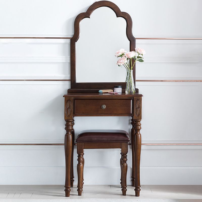 Mesa de tocador de madera de 23.6 "W Juego de mesa de maquillaje de tocador de 1 cañón con espejo y taburetes