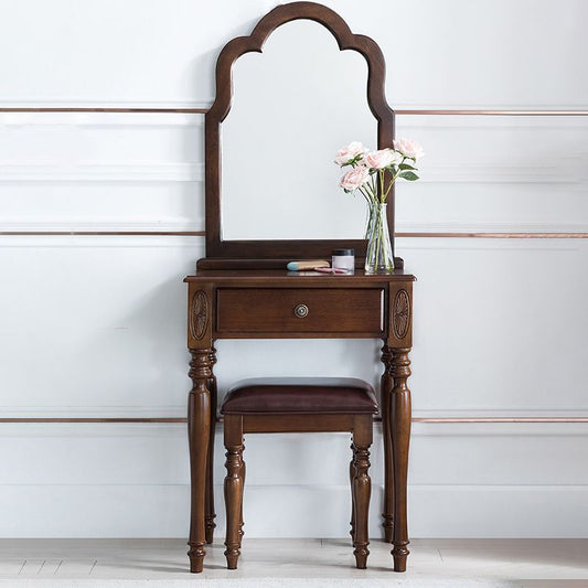 Mesa de tocador de madera de 23.6 "W Juego de mesa de maquillaje de tocador de 1 cañón con espejo y taburetes