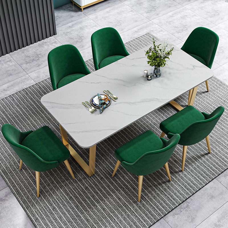 Glam Style Stone Top Table for Restaurant Rectangle Table with Gold Pedestal