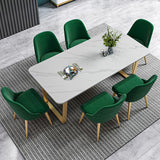 Glam Style Stone Top Table for Restaurant Rectangle Table with Gold Pedestal