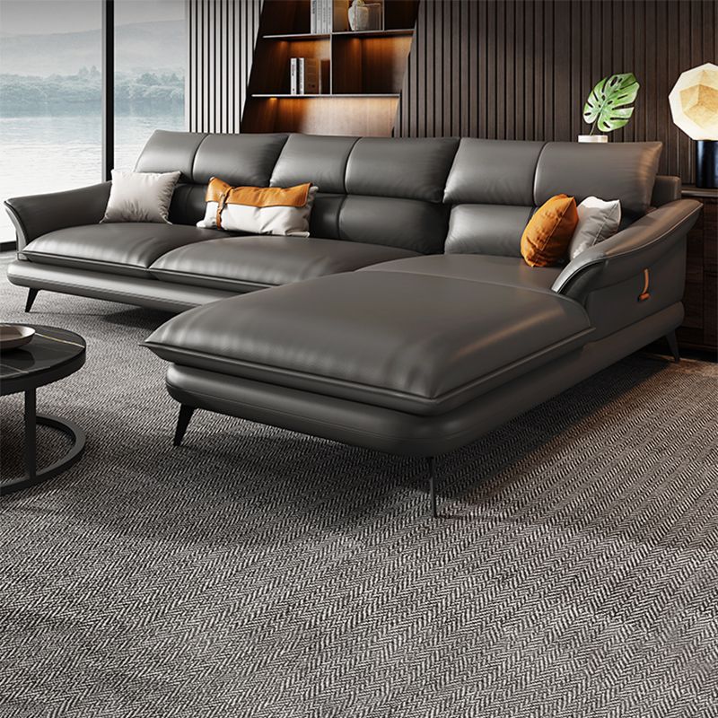 Black Genuine Leather Sectionals/Sofa with Pillow Back for Living Room