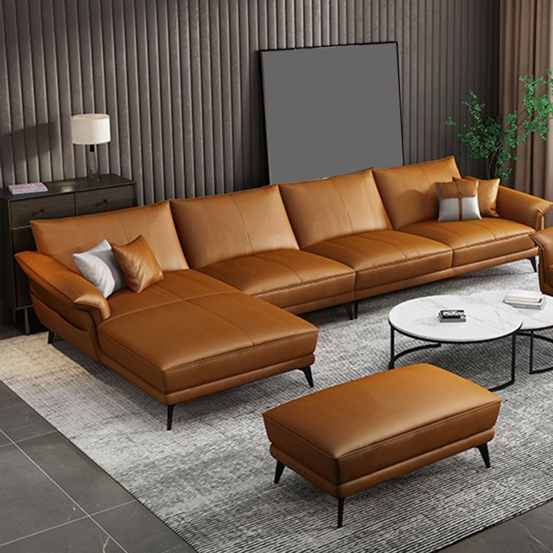 Canapé en cuir authentique résistant aux taches orange scandinave et chaise