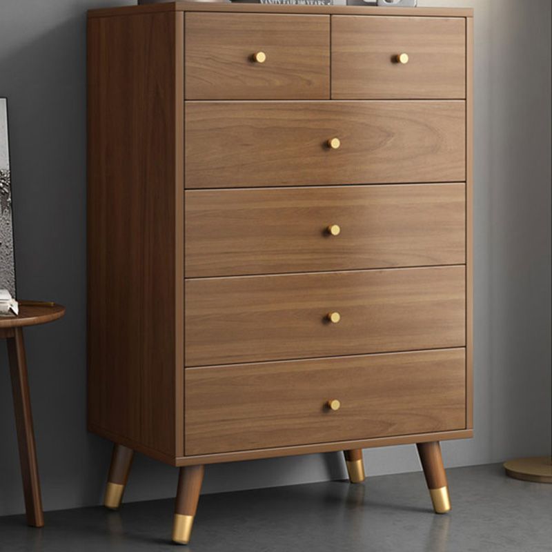 Coffre brun du milieu du siècle avec des tiroirs et des jambes droites 23,62 "de long