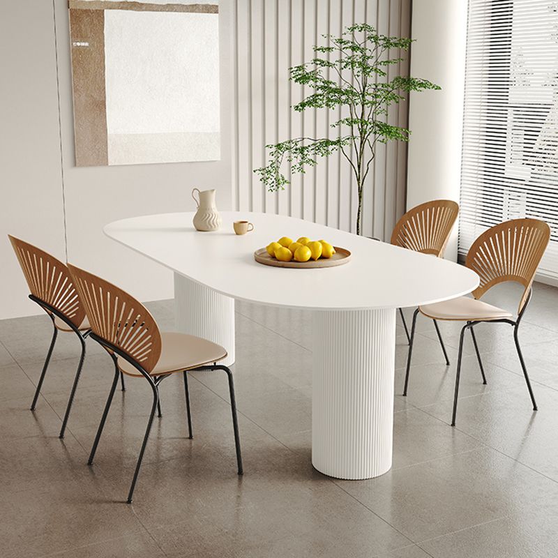 White Oval Dining Table Stone Top Dining Table with Double Pedestal Clearhalo 'Dining Tables & Seating' 'Dining Tables' 'dining_table' 'furn' 'furn_dining_table' 'Furniture' 'Kitchen & Dining Furniture' 1200x1200_587e8647-c81c-455b-806e-fc4381e9104a