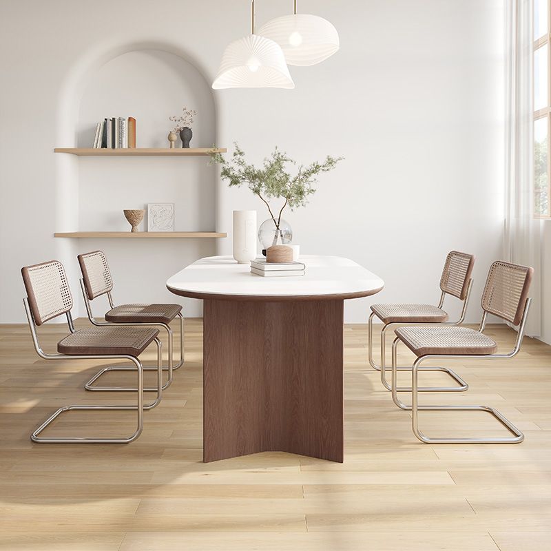 Modern Oval Table Sintered Stone Table with Wooden Legs for Home