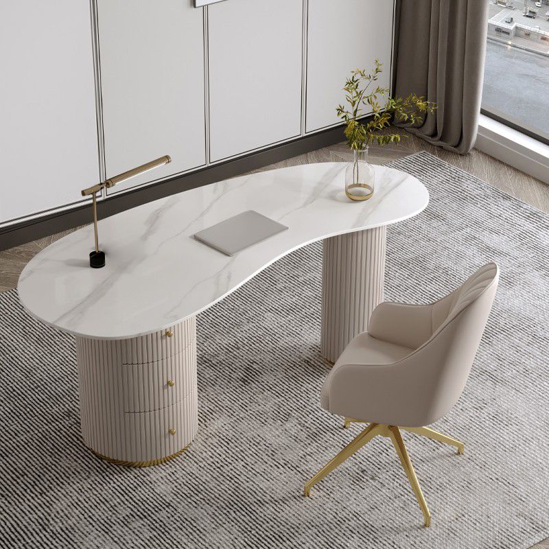 Glam Stone Writing Desk 29.53-inch Tall White Office Desk with Drawers Clearhalo 'furn' 'furn_office_desk' 'Furniture' 'Office Desks' 'Office Furniture' 'office_desk' 1200x1200_5884c140-d08f-4597-8019-317d124a01b9